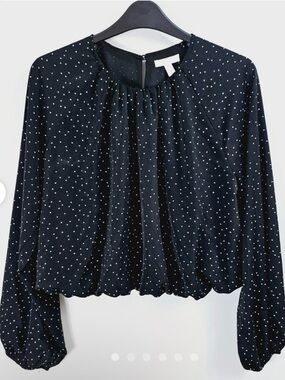 H&M Black Blouse with White Polka Dots